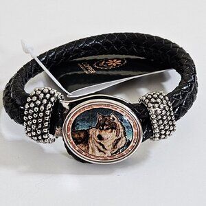 Copper Reflections Timber Wolf Bracelet Copper Metal Leather Native Art Unique